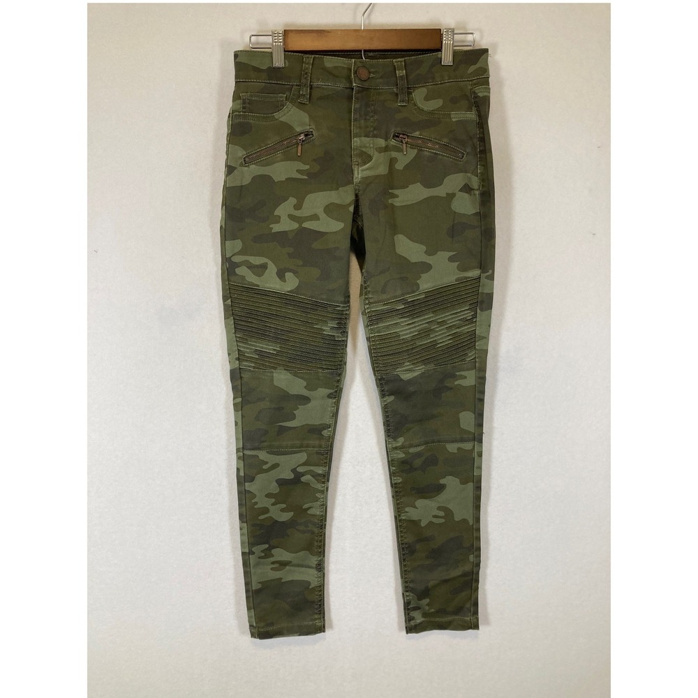 Edgyā Moto Love Fire Women 7 Green Camo Ribbed Knee Skinny Biker Pants MB019820
